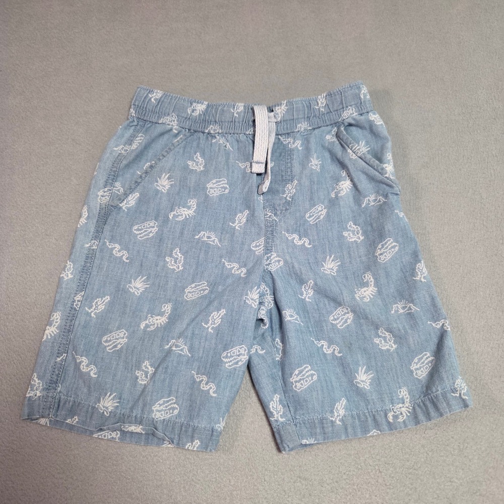 365 Kids Garanimals Shorts Boys 7 Blue Chambray Dinosaur Desert Print Cotton